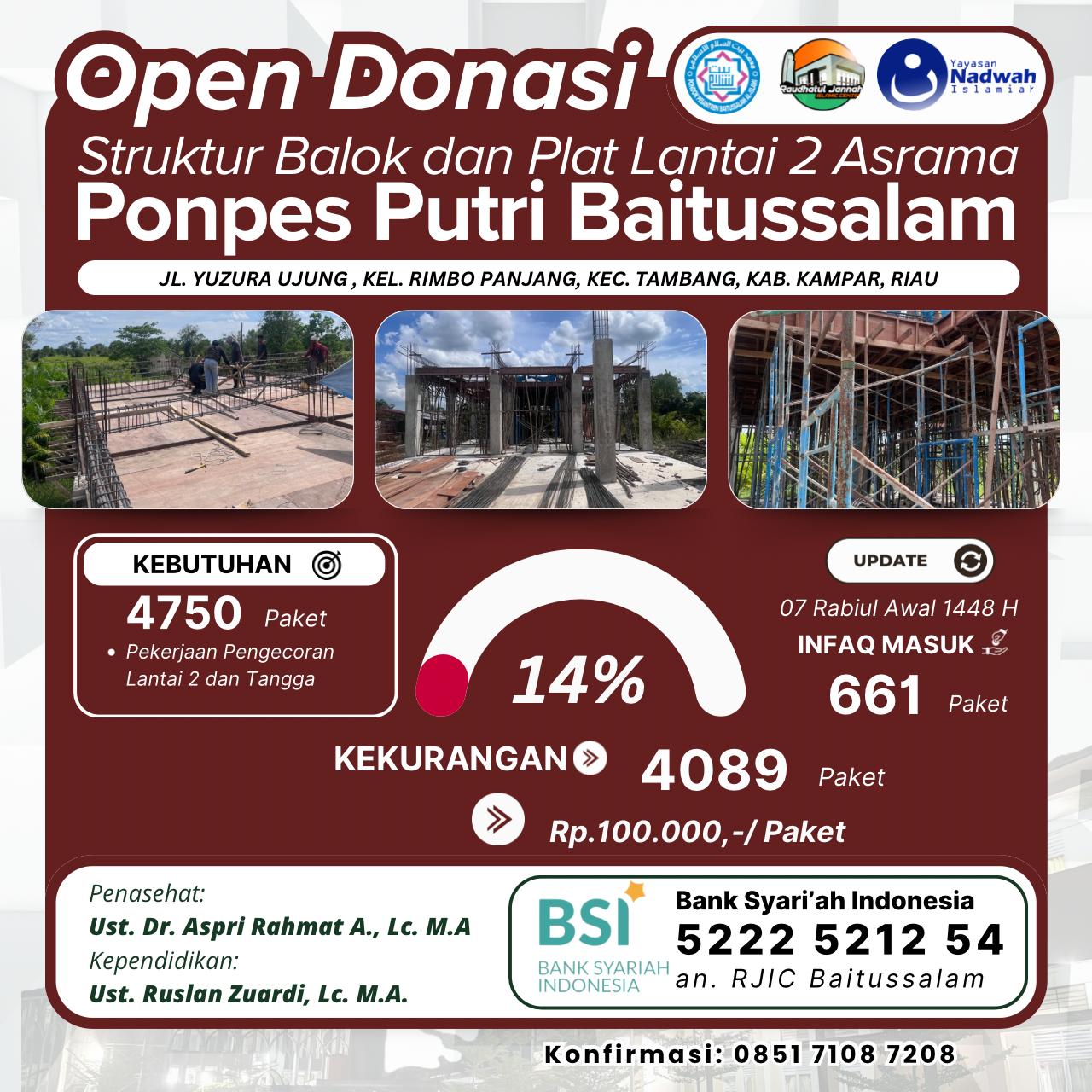Flyer DONASI PEMBANGUNAN ASRAMA PONPES PUTRI BAITUSSALAM